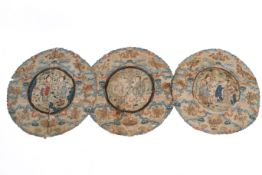 Three Qing Dynasty Chinese embroidered roundels.