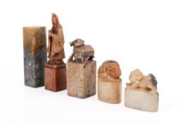 Five Chinese carved soapstone seals.