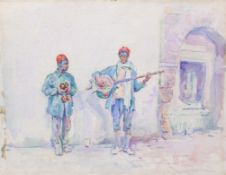 A watercolour of 'Two Sudanese Musicians'.