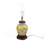 A 19th/20th century yellow ground Chinese table lamp.