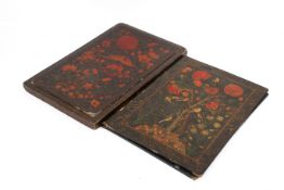 A 19th century Persian Qajar ware cased mirror and a folder.