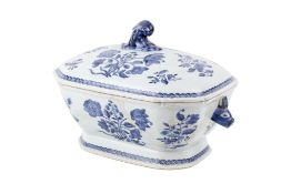 A large 18th century Chinese export blue and white lidded tureen.