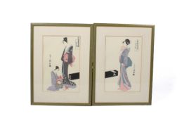 Two large Japanese woodcut prints after Chobunsai Eishi.