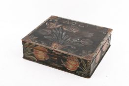 A painted wooden box, attributed to Heinrich Bucher, Pennsylvania, 19th century.