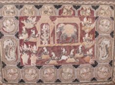 A large Burmnese Kalaga wall hanging embroidered, beaded and sequin tapestry in modern gilt frame.