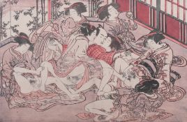 A Japanese erotic art Shunga print - The Orgy, after Isoda Koryusa (1735-1790).