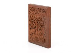 An Anglo-Indian carved wood visiting card case.