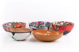Five folk art bowls.