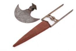 A 19th century Indian Katar punch dagger and an Indo-Persian tabar axe head.