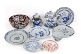 A group of Chinese and Japanese 18th and 19th century blue and white porcelains.