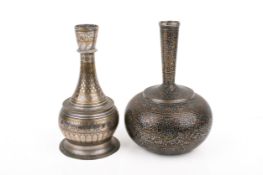 A 19th/20th century India bidri ware bottle vase and a Middle Eastern hookah base.