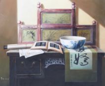 A contemporary Chinese oil painting of a still life.