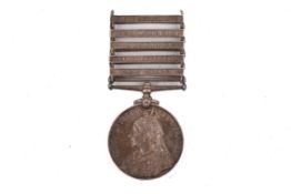 A Victorian Queen’s South Africa medal with five bars. Awarded to Private E. W.