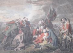 William Woollett (1735-1785) after B. West, a coloured engraving 'The Death of General Wolfe'.