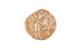 50-60 BC gold Celtic Starter coin, Gallic War issue. Weight 6.3g, diameter 16.