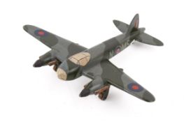 A scratch built painted wooden model of a De Havilland Mosquito fighter bomber.