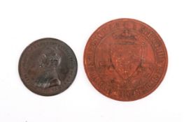 A bronzed copper James Cook Memorial Medal for the Royal Society, and a plaster or resin medallion.