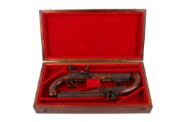 A pair of reproduction flintlock 'dueling' pistols.