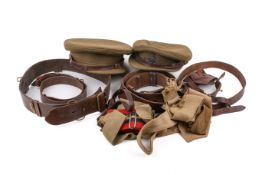 An assortment of military uniform accessories.