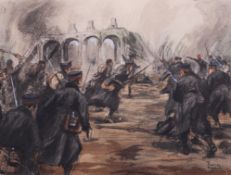 Charles Fouqueray (French 1869-1956), watercolour and charcoal WWI picture.