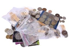 A collection of assorted world coins. Including some silver, USA 1890 dime and 1861 cent, etc.
