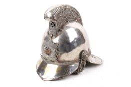 A late 19th/early 20th century silver plated Merryweather-type fireman's helmet.