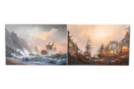 Two D Macleod canvas prints. Including 'Shipwreck in Heces Bay', titled verso, 31cm x 46cm.