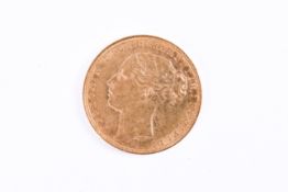 An 1879 Victoria Sovereign coin, Melbourne.