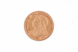 An 1896 half sovereign coin.