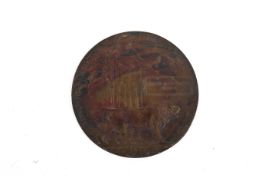 A WWI bronze memorial 'penny' plaque awarded to Alfred Christopher Jordan. Diameter 12cm.