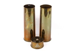 Three pieces WWII trench art constructed of brass shell cases.