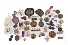 A large collection of 19th century and later cast metal military badges, buttons and accessories.