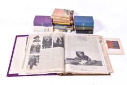 A collection of assorted Churchill related books and a portfolio of Churchill newspaper cuttings.