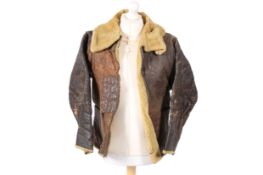A vintage leather flying jacket. With some wear, no label, front zip length 58cm.