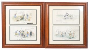 Four vintage military themed cartoon pictures.