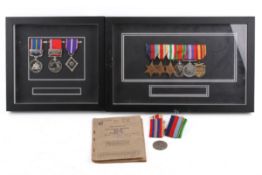 Two framed groups of WWII medals awarded to Arthur Scane.