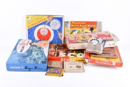 A group of assorted vintage toys and games. Including 'Climbing Everest' board game, etc.