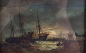 Thomas Bush Hardy (1842-1897), a small oil painting of boats at night.