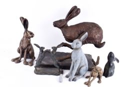 Collection of assorted figures modelled as hares. Including running and boxing, etc.