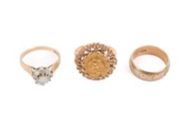 Three 9ct gold rings.