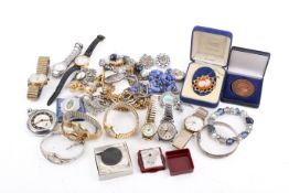 A small collection of costume jewellery, some silver plus wristwatches.