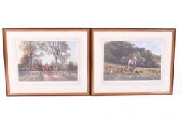 A pair of Graham Isom signed limited edition 'horse and hounds' prints.