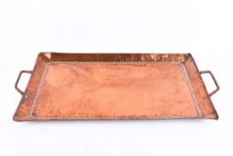 Arts and Crafts John Pearson hand worked two handle copper tray.