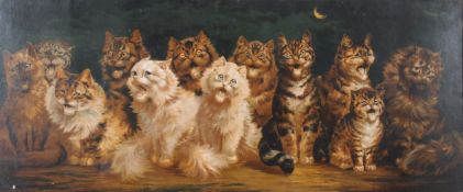 A large Louis Wain cat print. Framed and glazed.