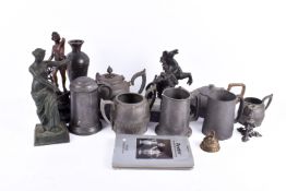 A quantity of assorted metalware. Including pewter tankard and mugs, etc.