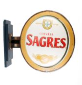'Sagres Cerveja' double sided beer advertising wall sign, from Portugal.