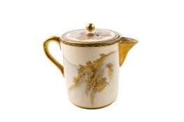 A Japanese Meiji Satsuma jug and cover. Decorated with mountain, marked possibly Shizan to base.