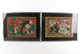 Two Mexican Papel Amate traditional folk art pictures.