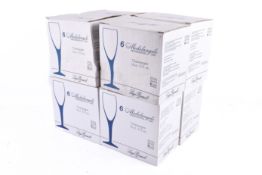 48 x Bormioli Luigi glass champagne flutes, boxed.