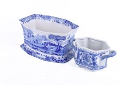 Two blue and white transfer printed pottery planters.